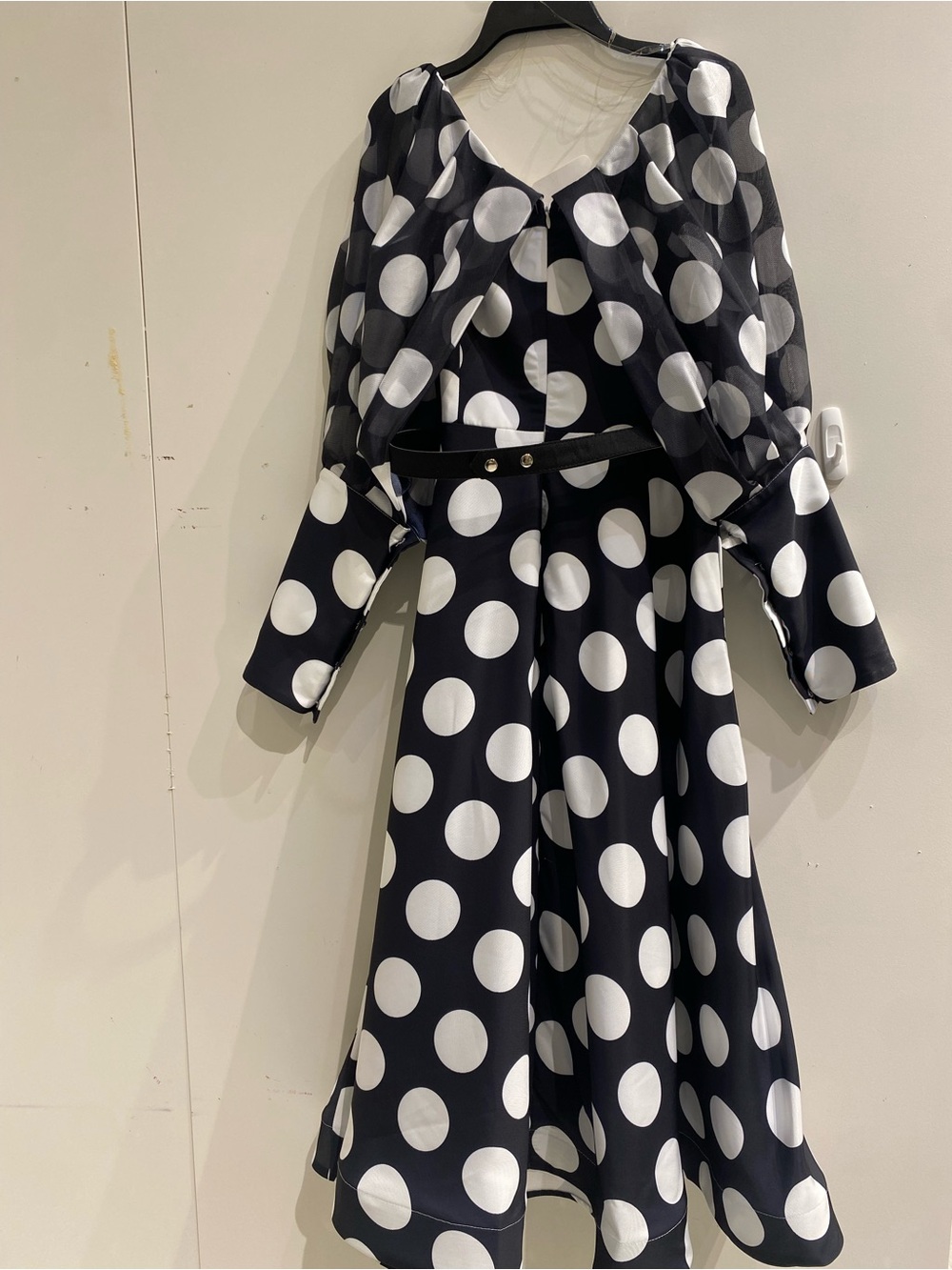 Black & White Polka Dot Long Sleeve Fit-and-Flare Dress